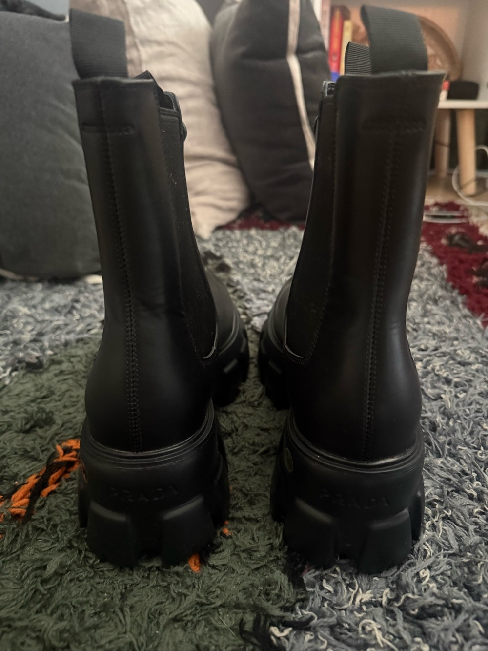 Prada Women’s Black Lug Sole Leather Chelsea Boots - Picture 5 of 8